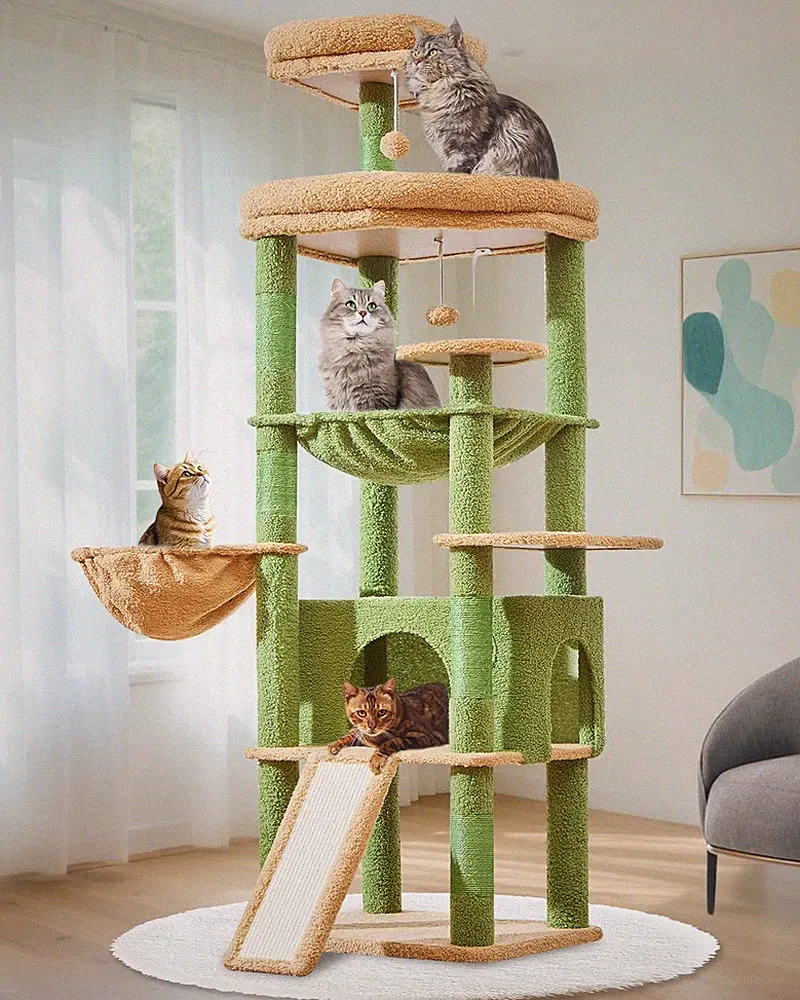 Großer Katzenkratzbaum 183cm mit Haus Plattform Hängematte Kratzsäulen Mehrkatze