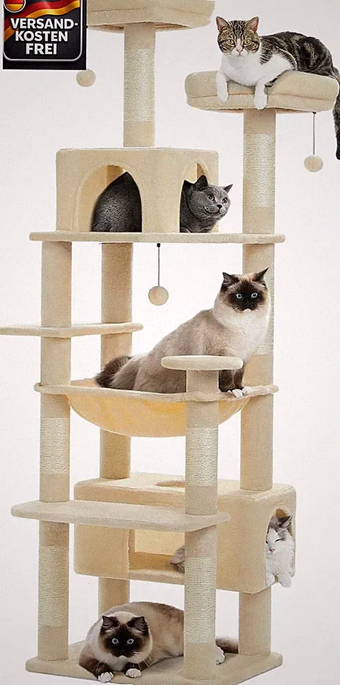 Großer Katzenkratzbaum 184 cm geeignet für Großkatzen mit Hängematte und Höhle
