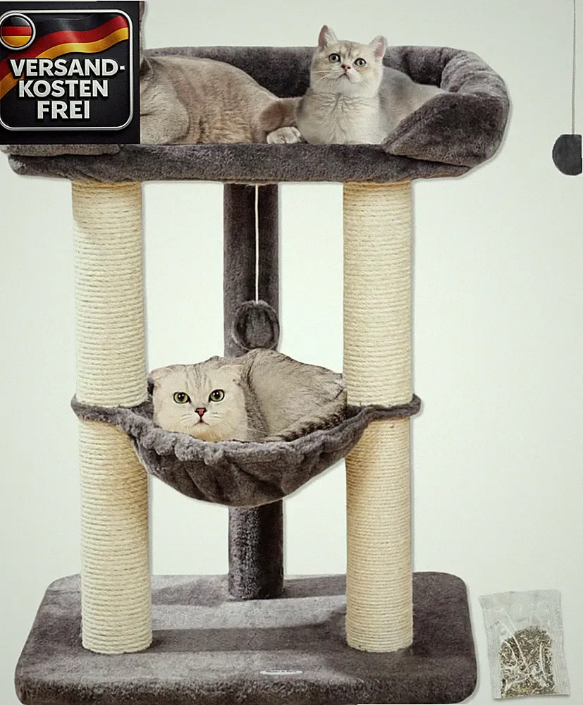Großer Katzenkratzbaum 71 cm mit Hängematte Sisalstämme und abnehmbarem Bezug