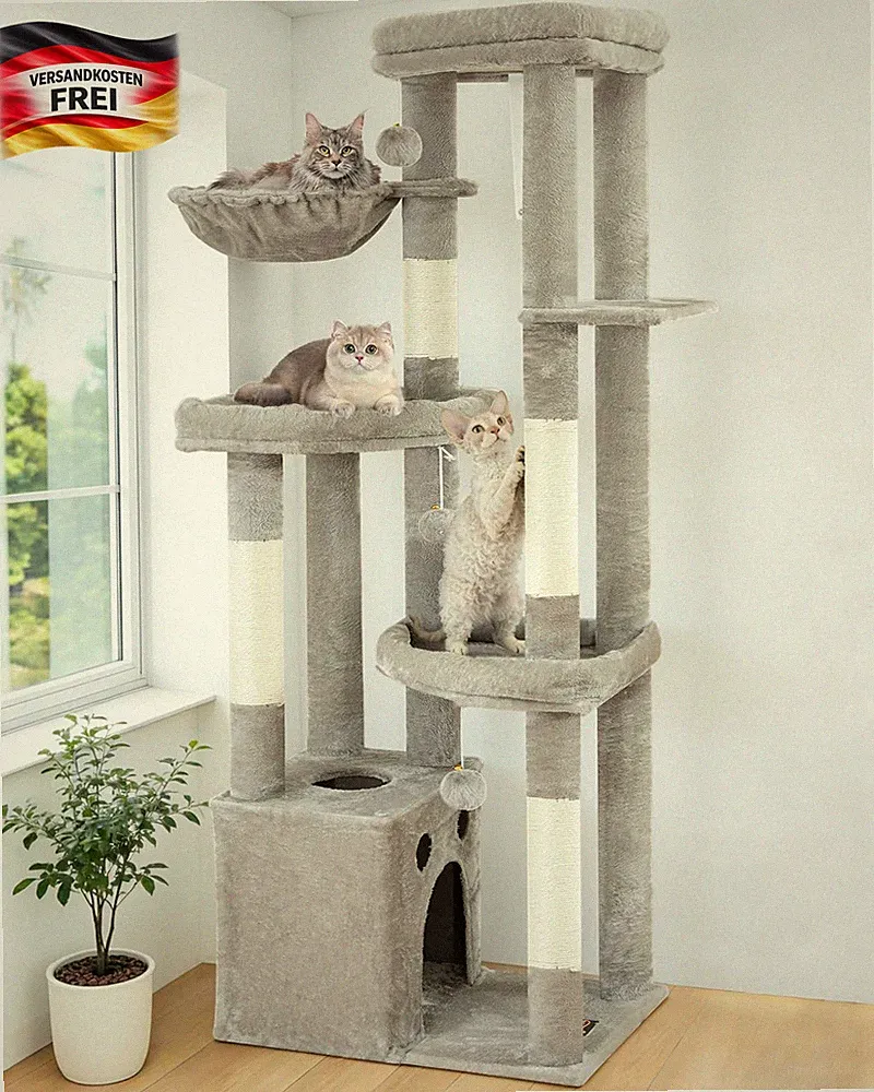 Großer Katzenkratzbaum mit Ebenen Hängematte und Höhle für Mehrkatzen robust