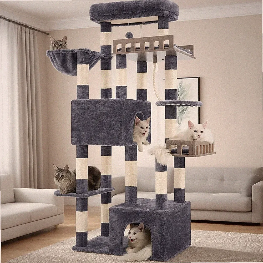 Großer Katzenkratzbaum mit Hängematte und Höhlen für große Katzen bis 174 cm