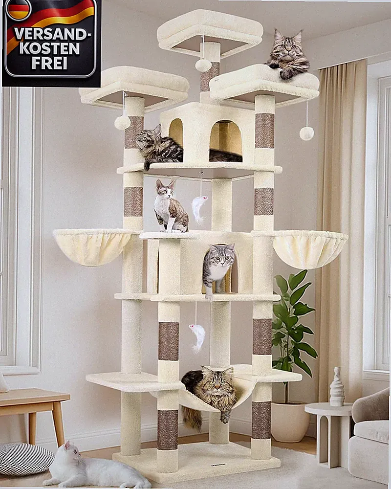 Großer Katzenturm mit Sitzstangen und Hängematte für mehrere Katzen