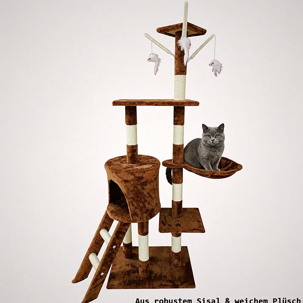 Großer Kratzbaum 140cm, Katzenkratzbaum für Indoor, Sisal-Säulen & Treppe