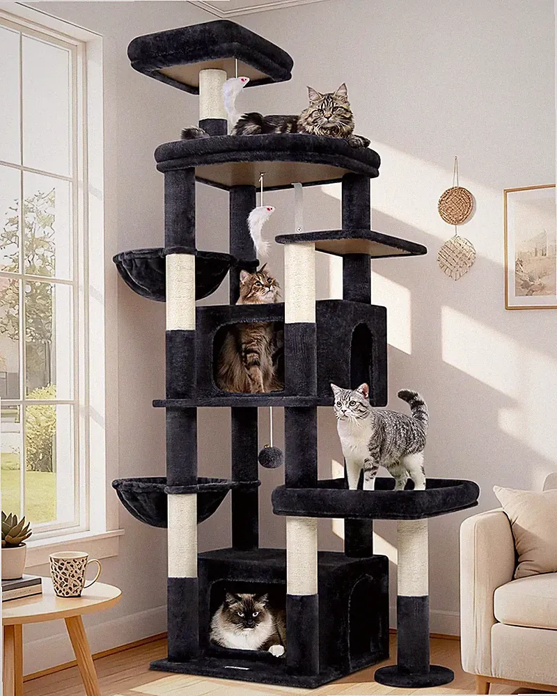 Großer Kratzbaum 192 cm – für 3–5 Katzen, 2 Höhlen, 2 Liegeflächen, Sisal