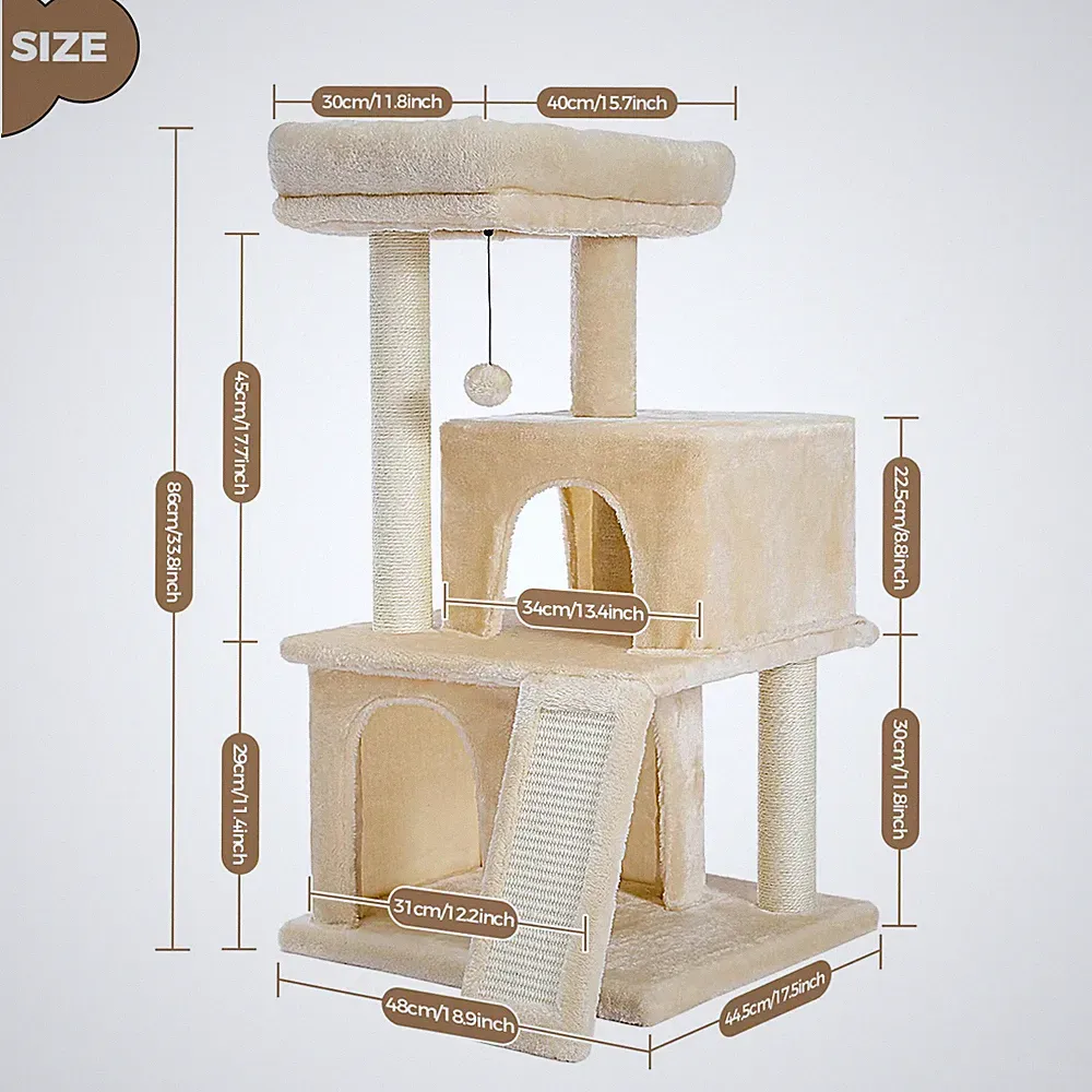 Großer Kratzbaum Katzenbaum Sisal Katzenturm 2 Kuschelhöhlen Mehrstufig XXL