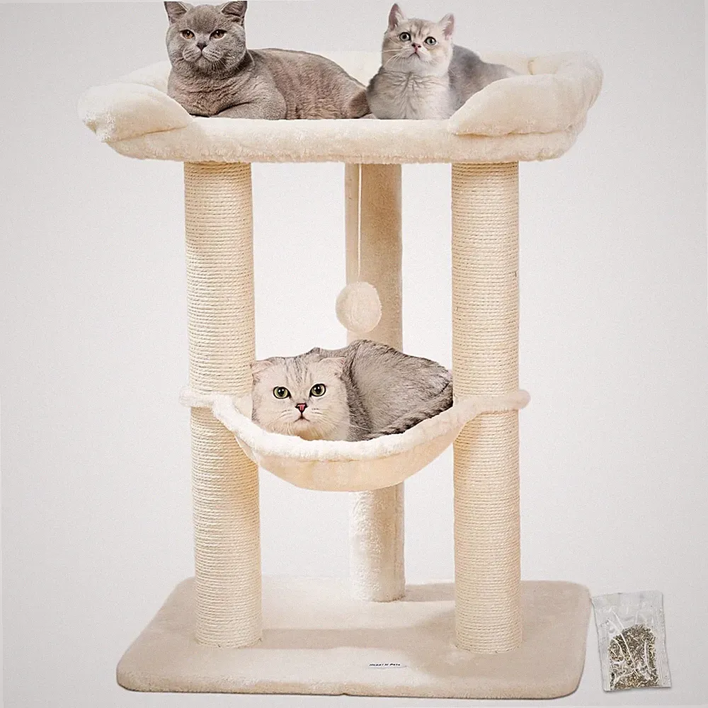 Happi N Pets 71CM Kratzbaum für Katzen, Hoher Kratzstamm mit großem Bett für gro