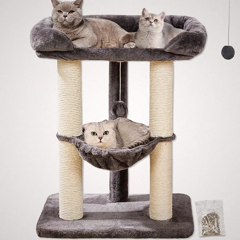 Happi N Pets Kratzbaum Katzenkratzbäume mit großem Bett für Großkatzen grau