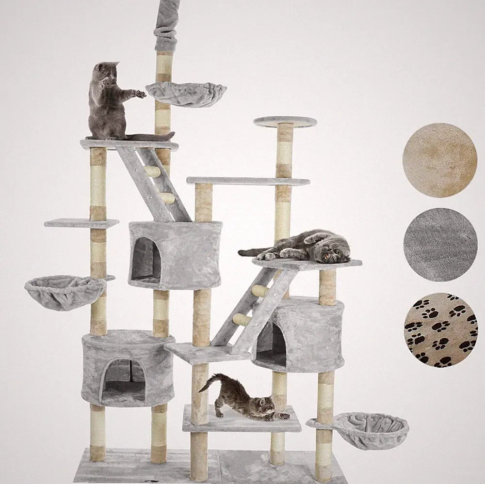 happypet® deckenhoher Kratzbaum große Katzen stabil Sisal-Kratzsäulen, GRAU
