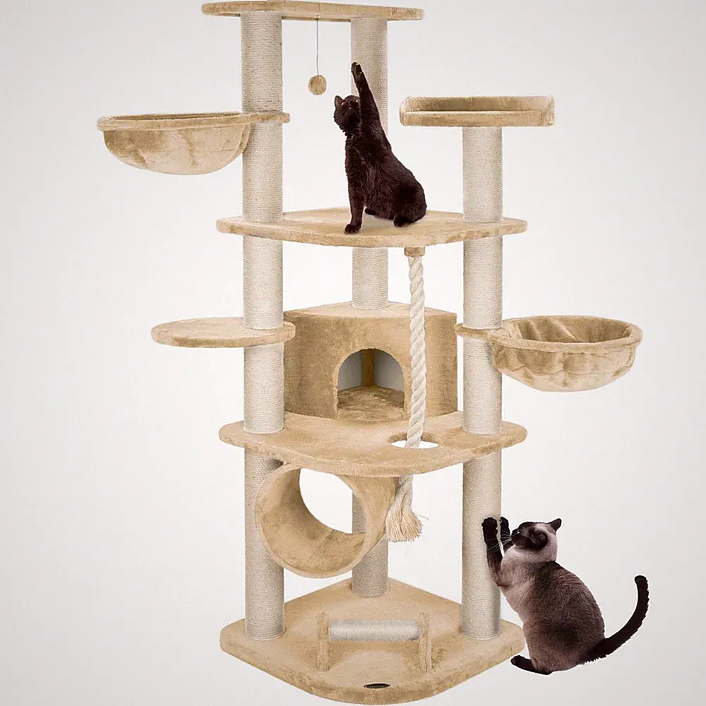 HAPPYPET Kratzbaum 11cm Sisalstämme XXL Katzenbaum MaineCoon Kletterbaum MASSIV