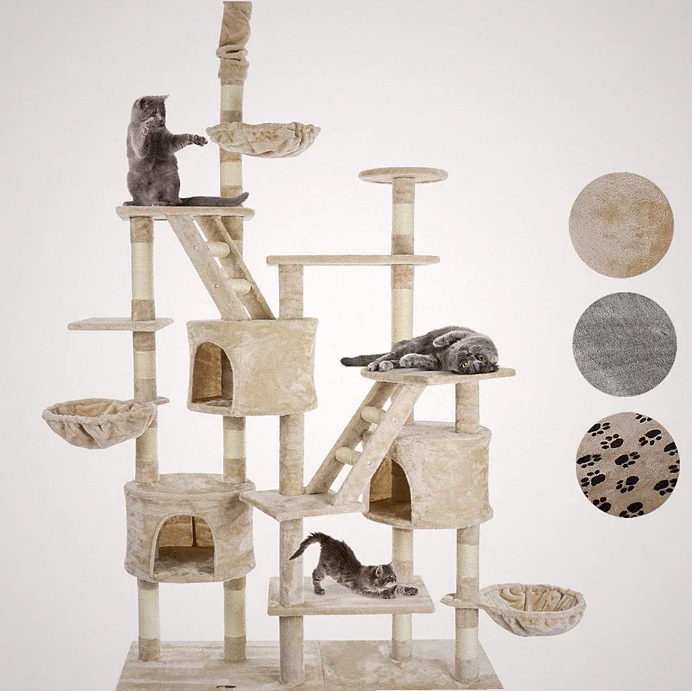 HAPPYPET Kratzbaum XXL 260 cm deckenhoch, Katzenbaum Kletterbaum Grau/Beige