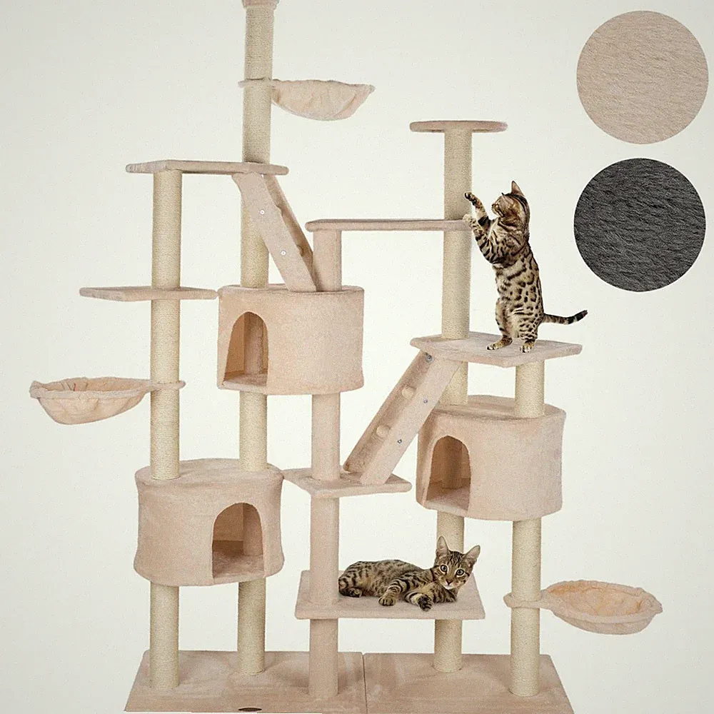 happypet® XXL Kratzbaum deckenhoch, 225 - 255 cm, dicke Sisalstämme, BEIGE