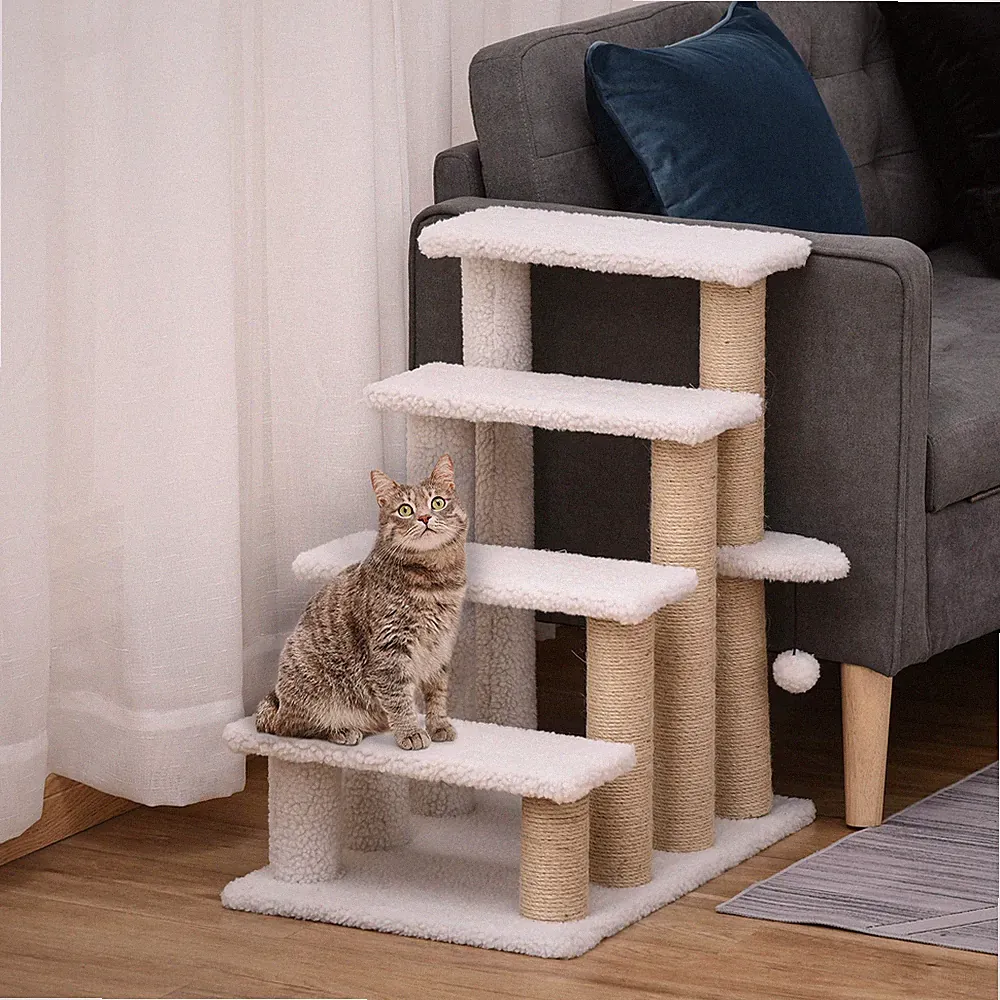 Haustiertreppe Katzenbaum mit 4-stufiger Kletterleiter, Kratzbäume für Indoor Katzen