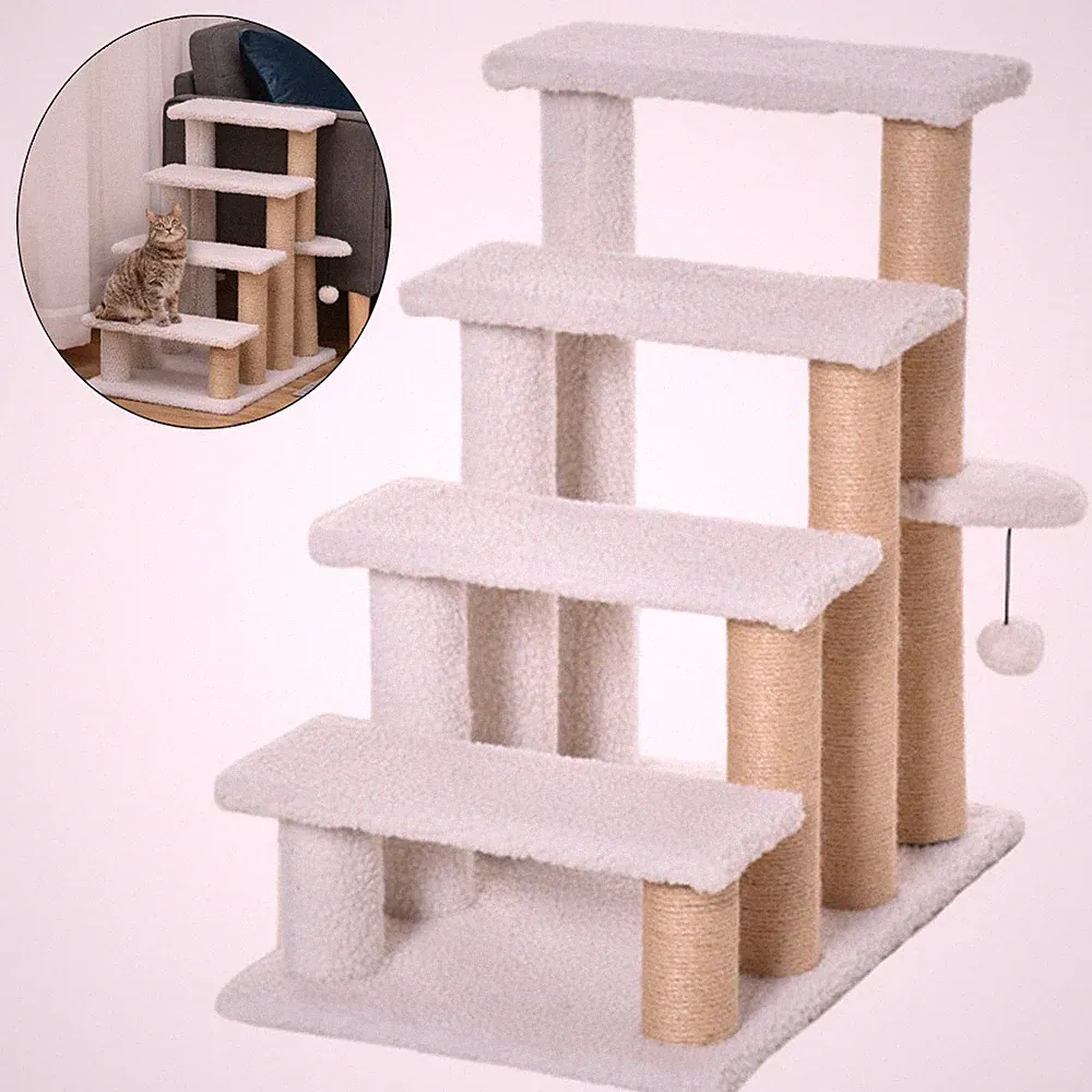 Haustiertreppe mit Kratzbaum 4-stufige Katzentreppe Kratzbrett Hundetreppe DE