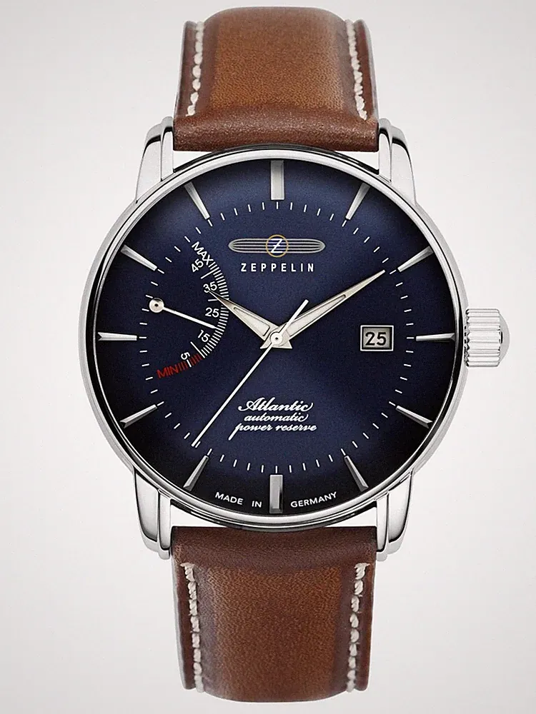 Herrenuhr mit Lederband Serie Atlantic Automatik Power Reserve Datum 84623