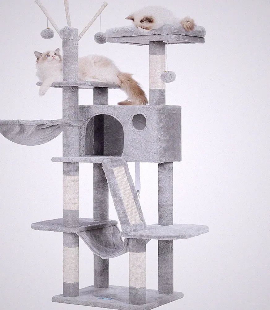 Hey-Brother Kratzbaum, 135 Cm Indoor Katzenbaum, Mit Gepolsterter Plattform Bett