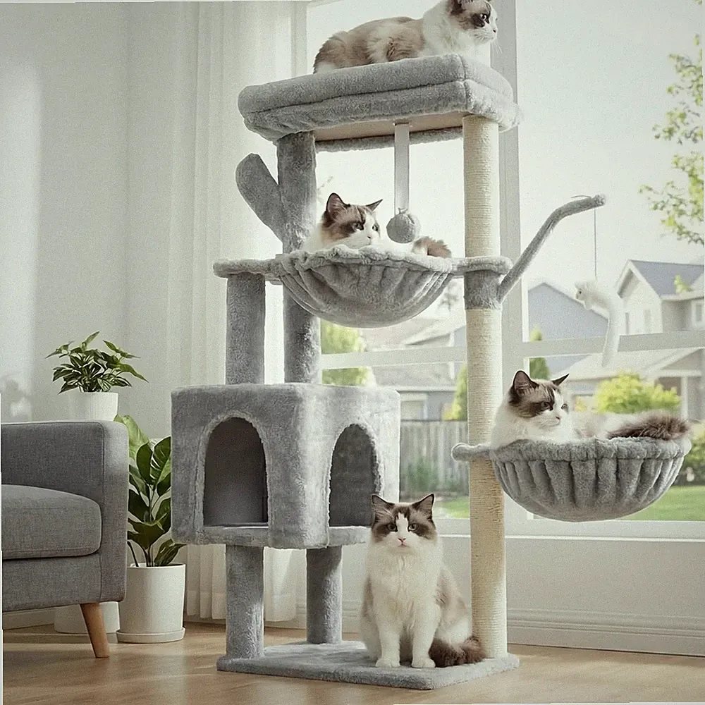 Heybly Kratzbaum, 100cm hoher Katzenbaum Kletterturm mit großer Plattform Oben