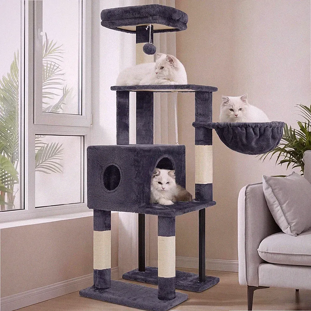 Heybly Kratzbaum 125 cm Katzenturm für Indoor Katzen Katzenkratzbaum mit verstecktem