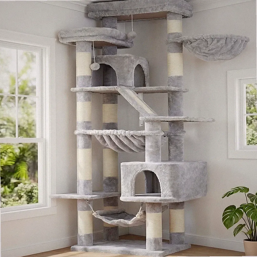 Heybly Kratzbaum, 180cm Katzenbaum für Wohnungskatzen, Hellgrau HCT034W