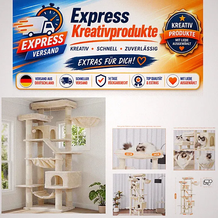 Heybly Kratzbaum, 180cm Katzenturm für Wohnungskatzen Beige HCT034M