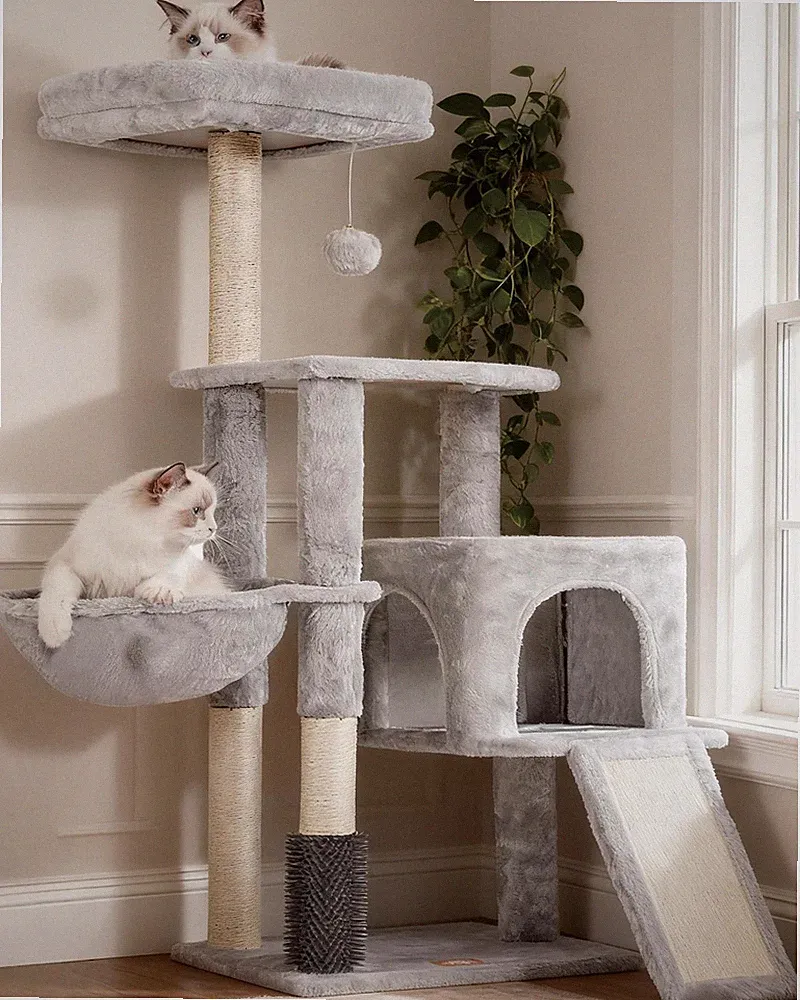 Heybly Kratzbaum mit Katzenbürste, Katzenbaum für Hauskatzen mit Gepolsterter...