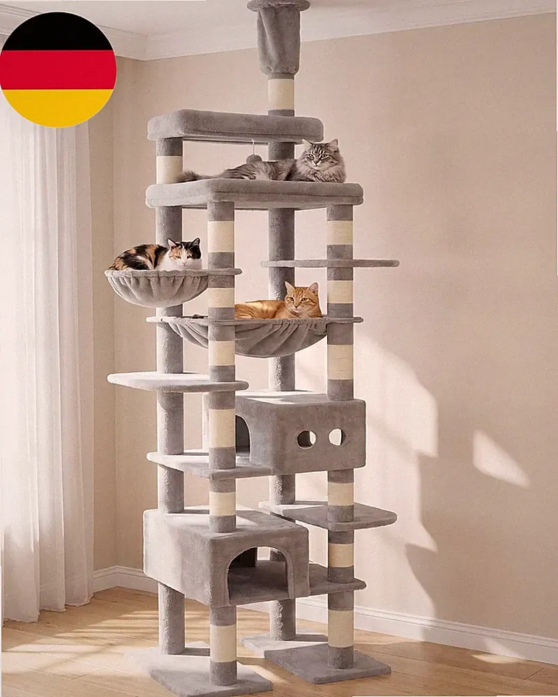 Heybly XXL Katzenbaum, 266–296 Cm Kratzbaum Deckenhoch Hellgrau HCT092W | Mit Ob
