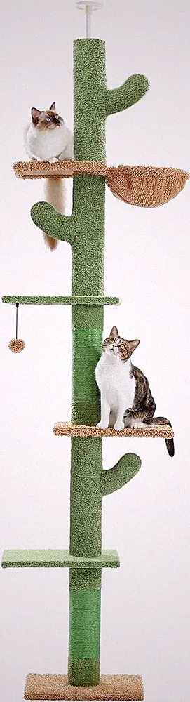 Hochwertiger Kaktus Kratzbaum: Verstellbare Höhe 229-275cm, 5 Ebenen, Hängematte