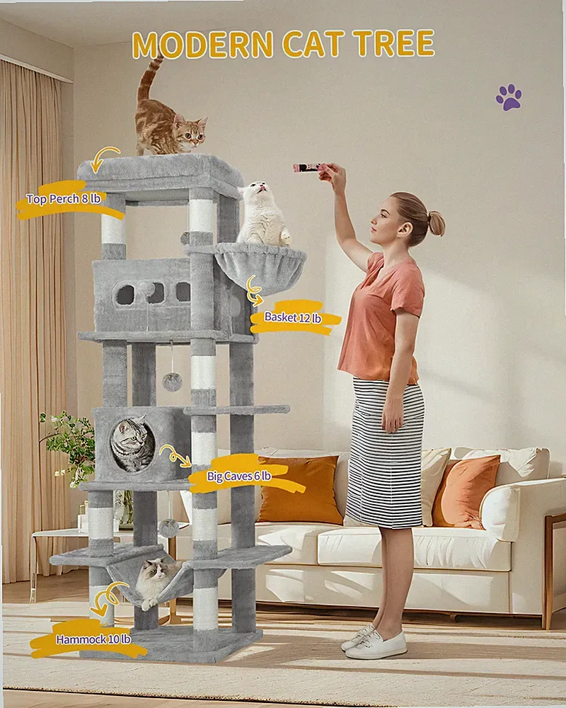 Hzuaneri 170 cm großer Kratzbaum, Katzenturm für Maine-Katze, mehrstufiger Kratz