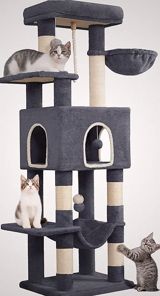 Hzuaneri Katzenkratzbaum 149 cm mit 6 Ebenen und Höhle, Dunkelgrau, für Katzen