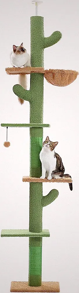 Kaktus Kratzbaum Boden bis zur Decke Katzenturm mit Einstellbarer Höhe 229-275cm