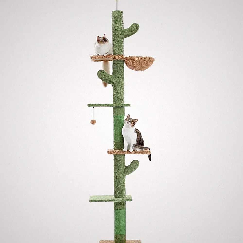 Kaktus Kratzbaum Deckenspanner 5 Ebenen Katzenbaum mit Hängematte Sisal
