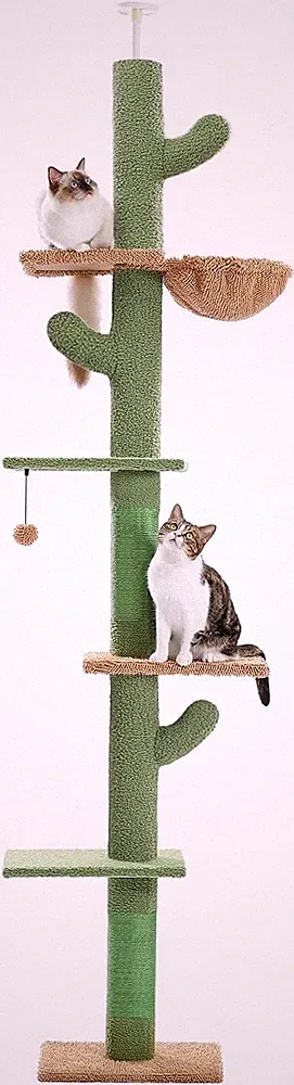 Kaktus Kratzbaum Deckenspanner 5 Ebenen mit Hängematte 229-275cm Katzenturm