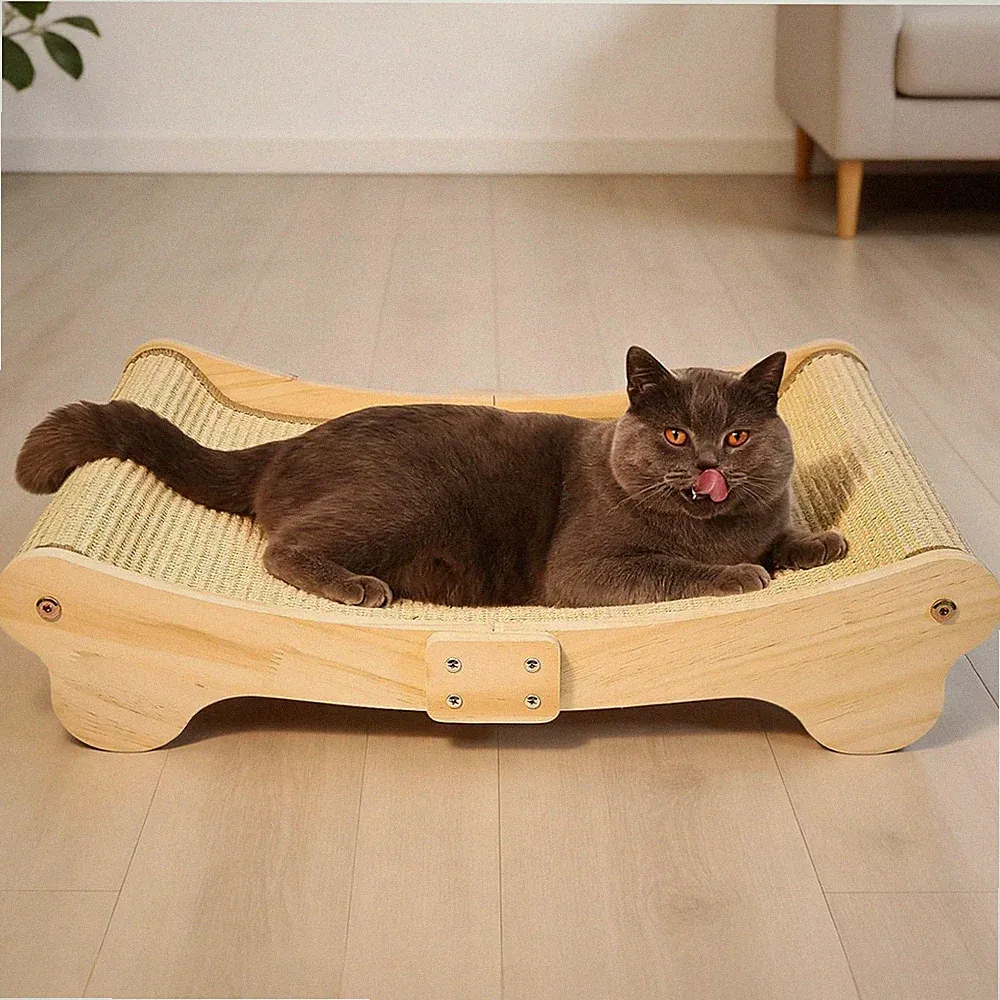 Katz Kratzbrett Holz Sisal Kratzbaum Katzenbett 60x37cm Bodenmontage