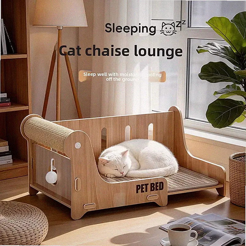Katzen Chaiselongue Stressabbau Kratzbaum Holz Katzenbett Indoor Haustier