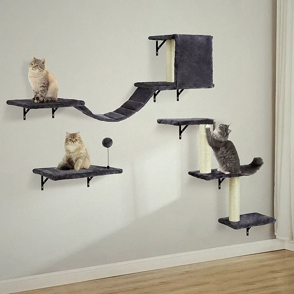 Katzen Kletterwand für kleine und mittlere Katzen - 3 Ebenen - Rauchgrau