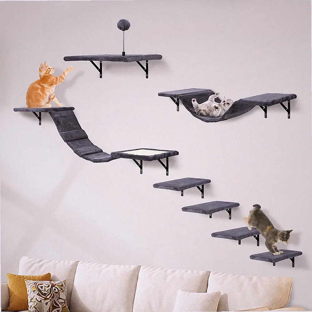 Katzen Kletterwand Set Katzenbaum Hängematte Kratzbaum Wand Katzenmöbel 7-teilig