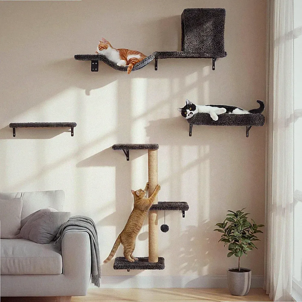 Katzen Kletterwand Set Katzenbaum Kratzmöbel Wandmontage Grau