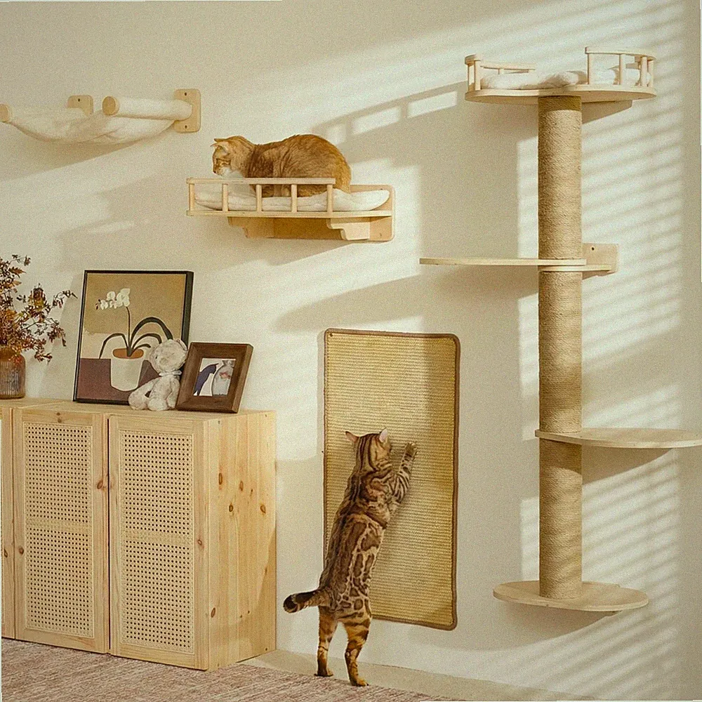 Katzen Kletterwand Set Wandmöbel Kratzbaum Hängematte Sisal 80cm