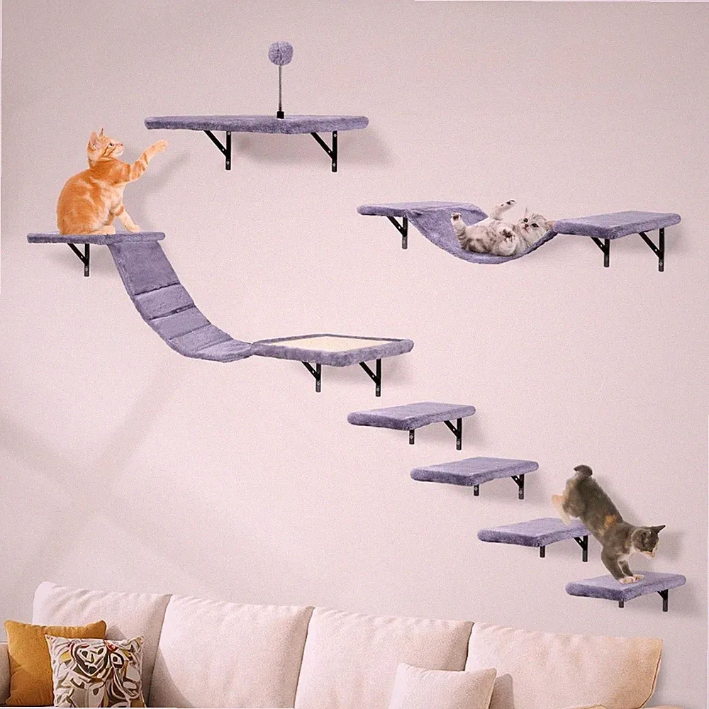 Katzen Kletterwand Set Wandmontage Kratzbaum Hängematte Katzenbaum