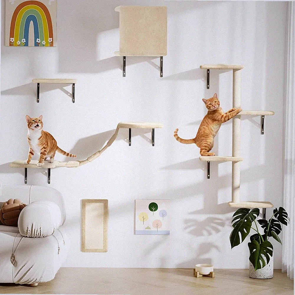 Katzen Kletterwand Set Wandmontiert Kratzbaum Katzenhaus Katzenbrücke