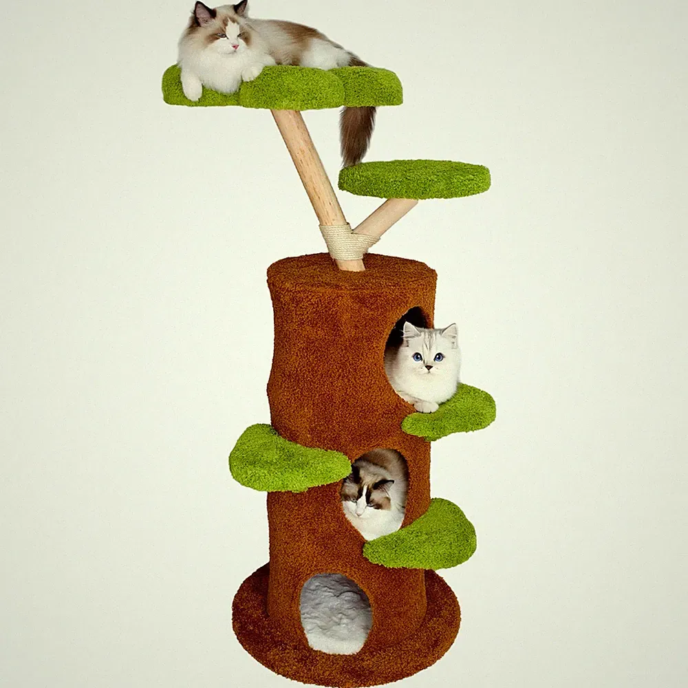 Katzen Kratzbaum 150 cm stabil Holz & Sisal Katzenbaum grün für große Katzen