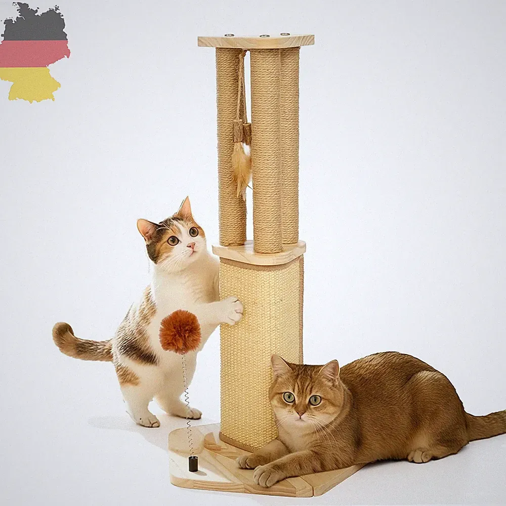 Katzen-Kratzbaum 67 cm Natur-Sisal Spielzeug Plüschball Feder stabiles Design