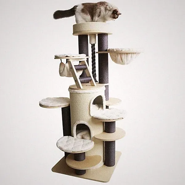 Katzen Kratzbaum "Crio" cream 160cm - XXL Spielplatz Bett Höhle Katze