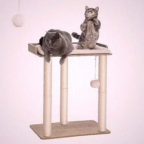 Katzen-Kratzbaum Greige 68 cm hoch mit drei 60 cm Natur-Sisal-Kratzpfosten 56 x