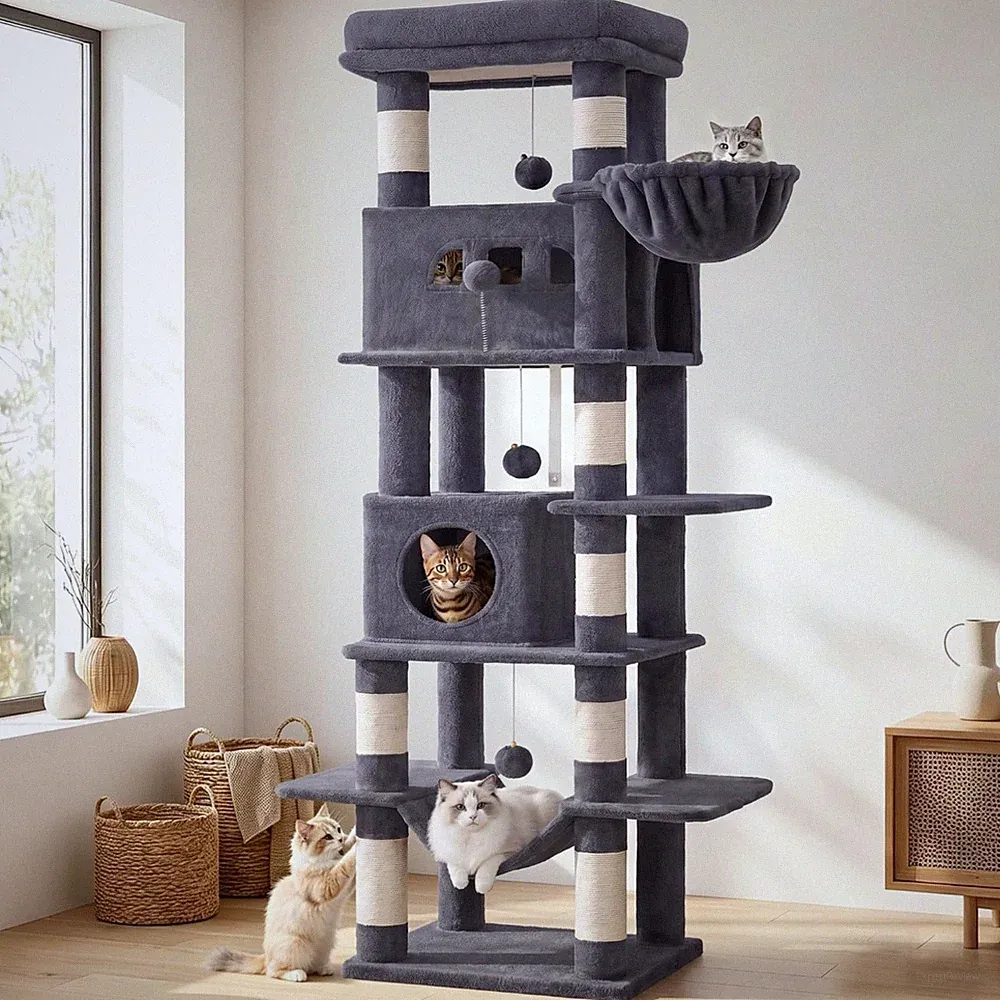 Katzen Kratzbaum groß 170cm Plüsch Sisal Kletterbaum Kratzbaum robust