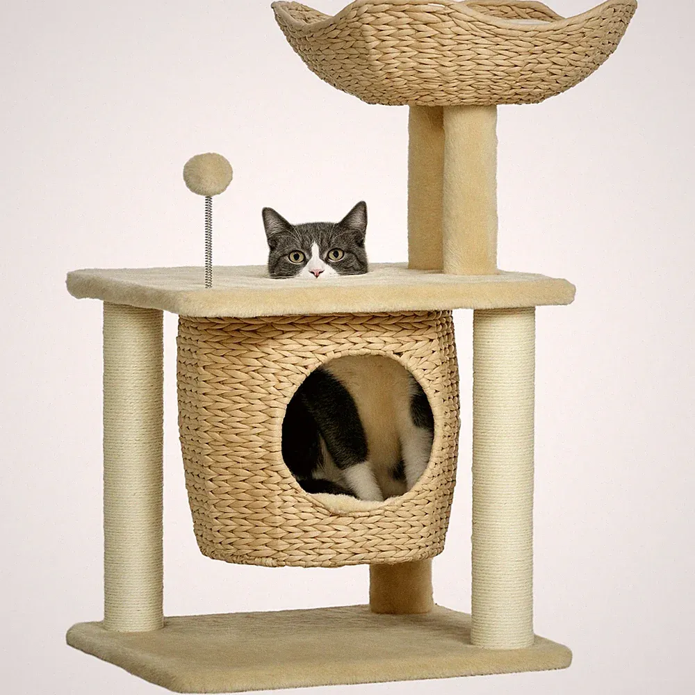 Katzen Kratzbaum Klein, 74 cm Katzenbaum mit Katzenhöhle, Spielball, Bett, Beige
