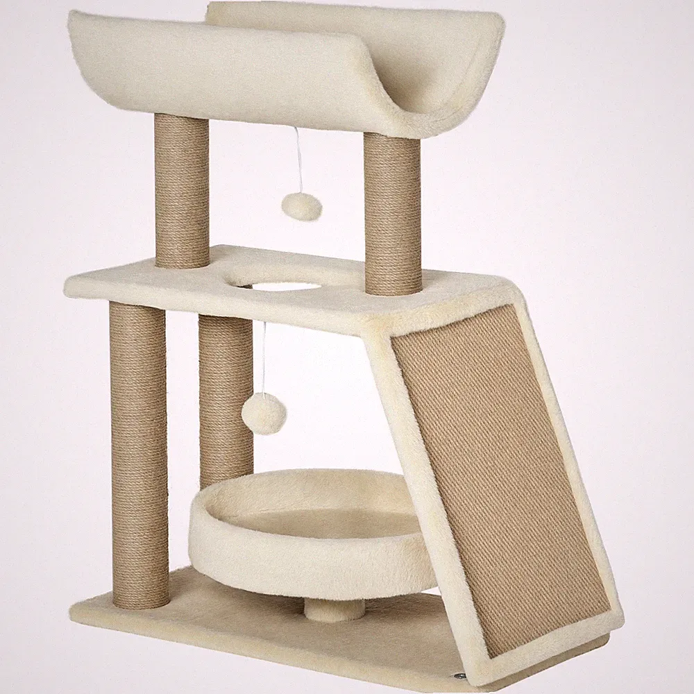 Katzen Kratzbaum Klein, 76 cm Katzenbaum mit Spielball, Bett, Kratzbrett, Braun