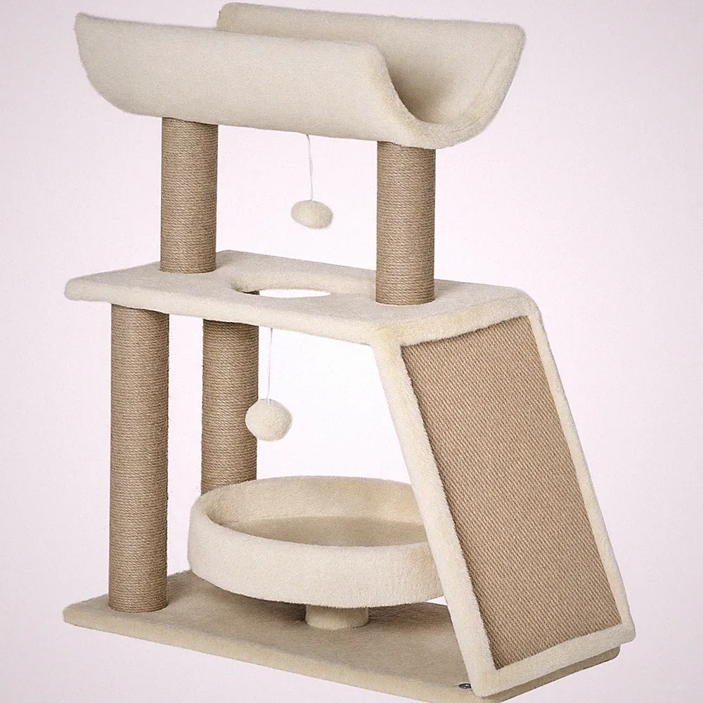 Katzen Kratzbaum Klein, 76 cm Katzenbaum mit Spielball, Bett, Kratzbrett