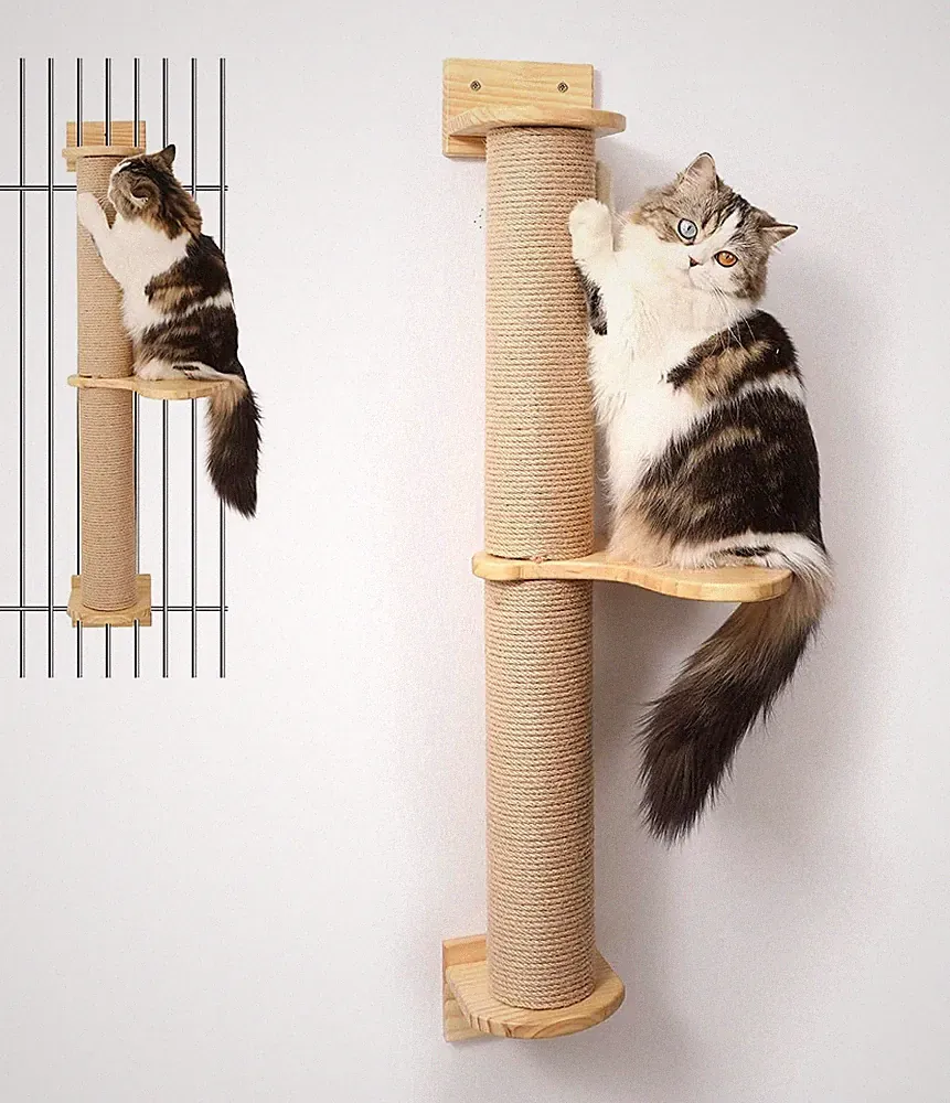 Katzen Kratzbaum Kletterwand Jute Gummiholz Kratzpfosten Katzentreppe 93cm hoch