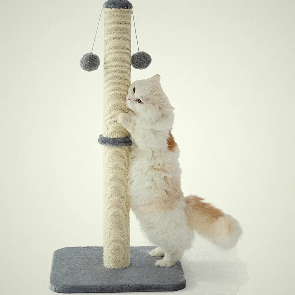 Katzen Kratzbaum Kratzsäule Sisal Teppich Spielball Kratzstamm Indoor Grau
