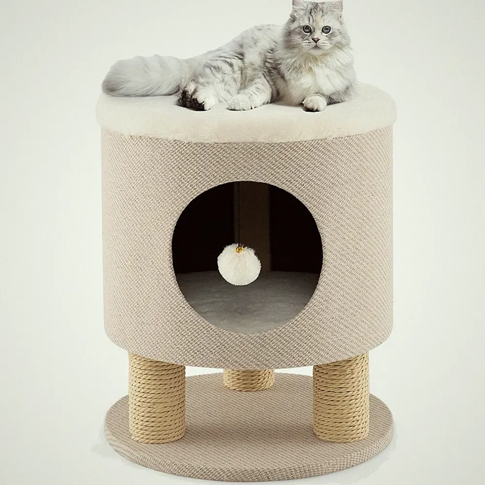Katzen Kratzbaum Kratztonne Spielball Sisal Hocker 40x40x47cm Beige